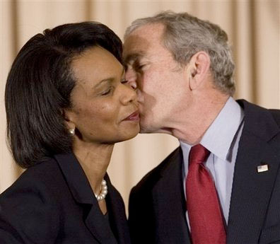 bush george rice condoleezza president girlfriend secretary smack 2009 talking still kissing state ap buzzfeed her reported independent running sparkle